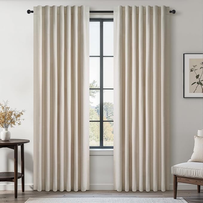 Topfinel Linen Blackout Curtains 86 Inches Long by Topfinel