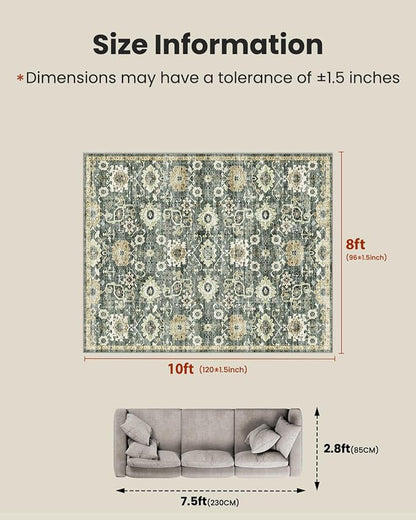 AMADA HOMEFURNISHING 8x10 Washable Area Rug, Low-Profile Large Area Rug - Image 2