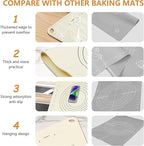 28" X 20" Dough Mat for Counter, Pastry Mats for Rolling Dough, Silicone Baking Mat with Measurements, Non Stick Silicone Pastry Mat, Kneading Counter Mat for Pastry, Bread, Cookies, Pizza