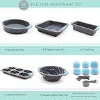 Tongjude 46 Piece Silicone Bakeware Set, Non-Stick Kitchen Oven Baking Pans, Silicone Cake Molds with Cake Pan, Chiffon Cake Pan, Donut Pan, Square Cake Pan and Loaf Pan