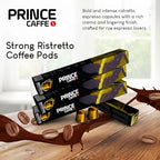 Prince Caffe Espresso Pods – Ristretto Intensity 10, Dark Roast, The Espresso Coffee Pods Are Compatible with Nespresso Original Line Machines, 30 Count (3 x 10 Capsules) Premium Quality Coffee Capsules.