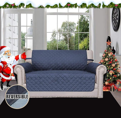 Easy-Going Reversible Couch Cover, 2 Cushion Sofa, Dark Blue/Light Blue | - Image 2