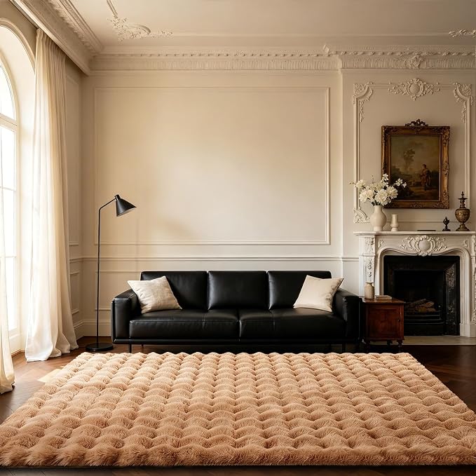 Coffee Rabbit Plush Rug 5'x8', Fluffy Shaggy Area Rug - Image 3