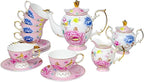 ACMLIFE Tea Set for Adults- Fine China Tea Set for 6, 21-Piece Vintage Coffee Set English Porcelain Tea Pot Sets for Adult Tea Party for Women Gift (Pink, Extra Large 21)