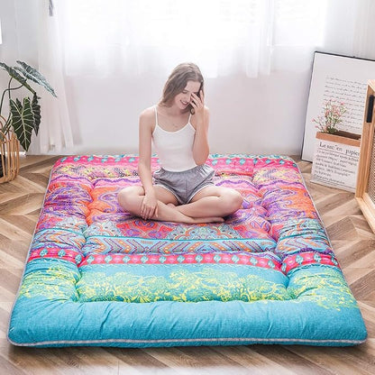 MAXYOYO Bohemian Retro Mattress Boho Floral Japanese Futon Mattress Tatami by MAXYOYO
