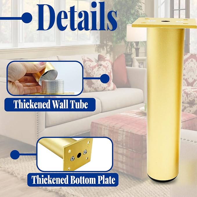 Set of 4 Aluminum Alloy Furniture Legs 12 Inch Height, 1.5 Inch Diameter - Image 4
