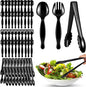 60 Pcs Disposable Black Plastic Serving Utensils,20 Set Including 9" Plastic Serving Spoons, Forks and Tongs for Dinner Parties, Buffets,Banquets, Events, Weddings, and Daily Use