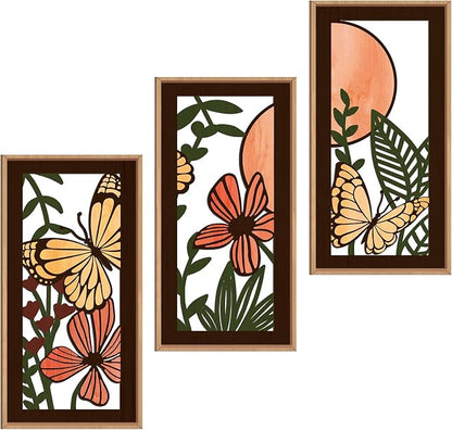 IARTTOP Wood Floral Framed Wall Art 8x16 Inch Set of 3 Abstract Green Leaf by IARTTOP