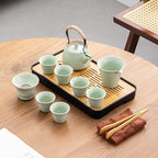 Travel tea set,Portable ceramic tea set,Chinese tea set,Tea sets for adults,Tea pot sets,Portable Travel Bag,Home,Gifting,Outdoor and Office,茶具 (Light green)