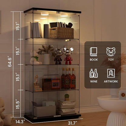 Display Cabinet with Light, Glass Door and Lock, 4-Shelf Fast Installation in - Image 2