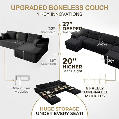 Upgrade Boneless Couch with Storage, Extra Deep&High Seat Modular Sectional - Image 6