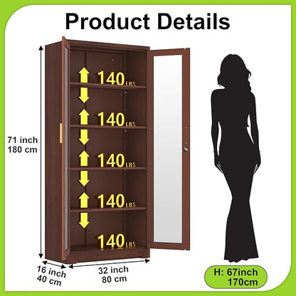 UNICOLY Display Cabinet with Glass Doors, Curio Cabinets with Locking Doors - Image 2