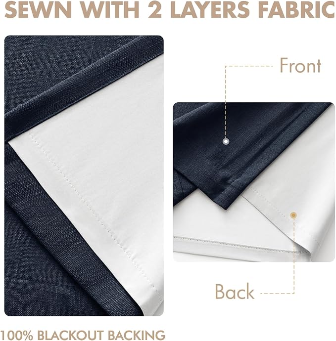 MIULEE Navy Blue Pinch Pleated 100% Blackout Linen Curtains 40x102 Inches | - Image 5
