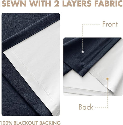MIULEE Navy Blue Pinch Pleated 100% Blackout Linen Curtains 40x63 Inches | Room - Image 5