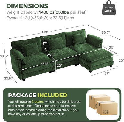 ELUCHANG 113" Modular Sectional Sofa, Comfy Cloud Couch, L Shaped Deep Seat - Image 2