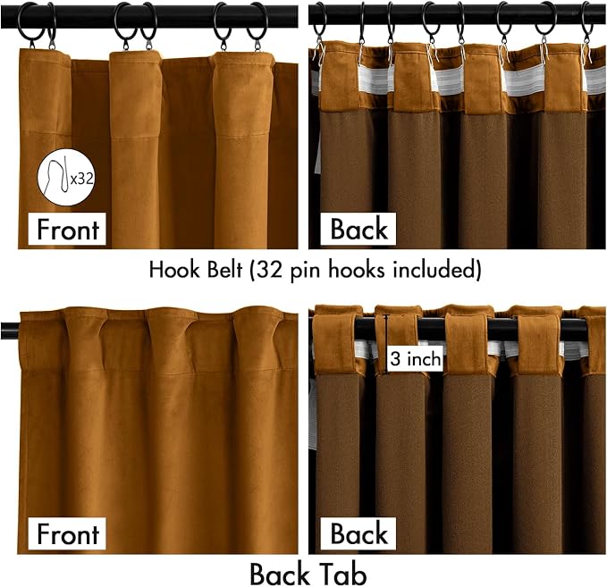 MIULEE Velvet Curtains 50W x 108L 2 Panels Golden Brown Blackout Curtains | - Image 3