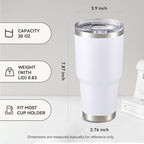 30 oz Tumbler with Lid Stainless Steel Tumblers Bulk Vacuum Insulated Cup Reusable Powder Coated Travel Mug Double Wall Leak Proof Cups Keep Cold Drinks for 12 Hours White, Set of 4
