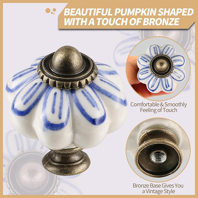Ivory Pumpkin Knobs 12 Pack Ceramic Cabinet Knobs Vintage Drawer Pulls - Image 3