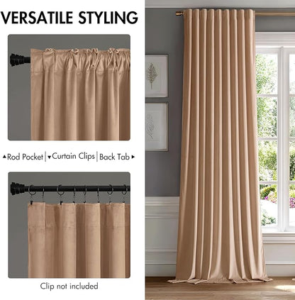 MIULEE Blush Beige Velvet Curtains 52x108 inches Luxury Blackout Curtains | - Image 2