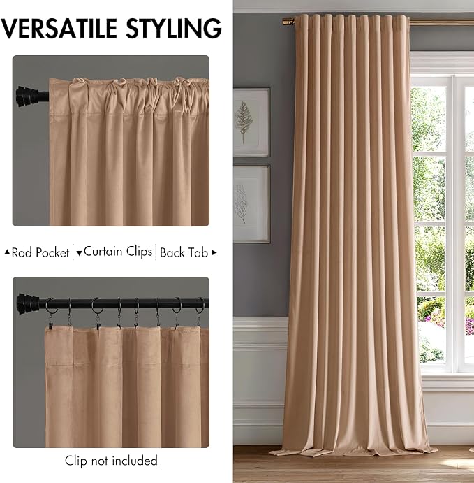 MIULEE Blush Beige Velvet Curtains 52x84 inches Luxury Blackout Curtains | - Image 2