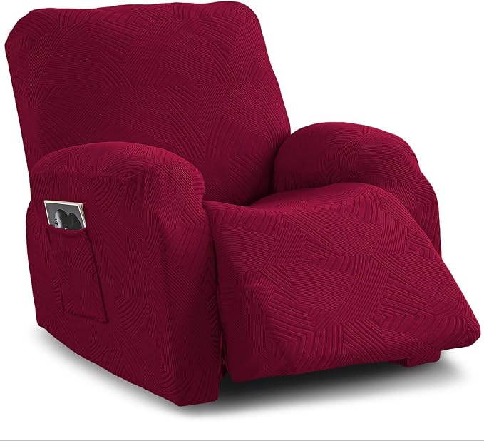 Oversized Recliner Chair Covers, 4-Piece Stretch Geometric Strokes Jacquard by Unknown