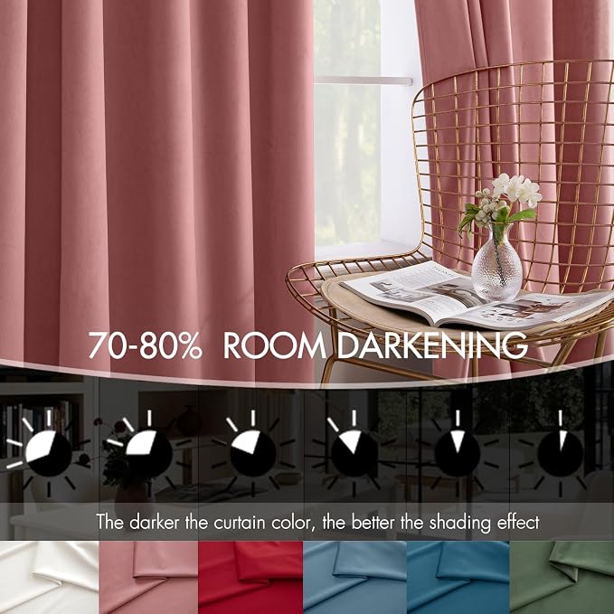 MIULEE Velvet Curtains 50W x 96L 2 Panels Dusty Rose Blackout Curtains | Luxury - Image 4