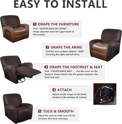 ANARACHON Recliner Chair Covers Leather Like, 4 Pieces Recliner Cover - Image 5