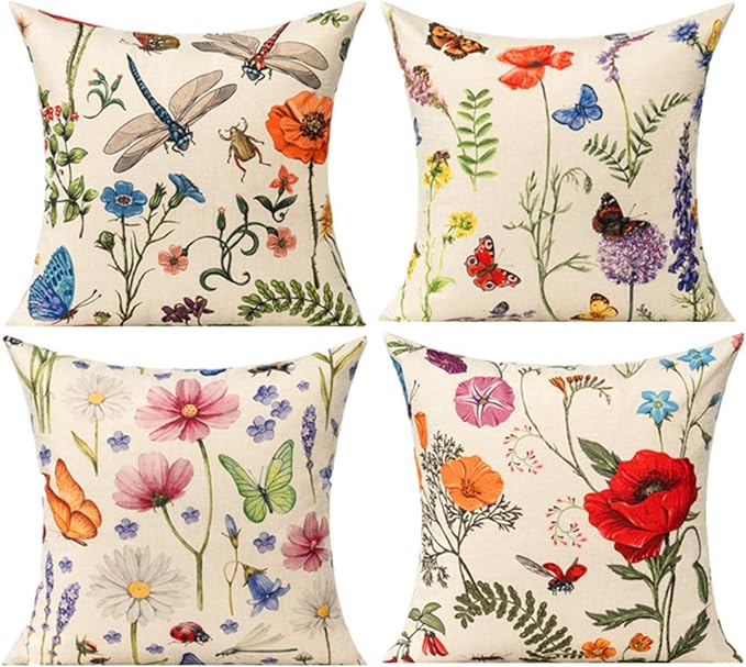 All Smiles Outdoor Patio Throw Pillow Covers 18x18 Set of 4 Spring Summer by AllSmiles