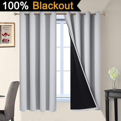 Yakamok Light Grey 100% Blackout Curtains 63 Inches Long 52" Wide 2 Panel | - Image 2