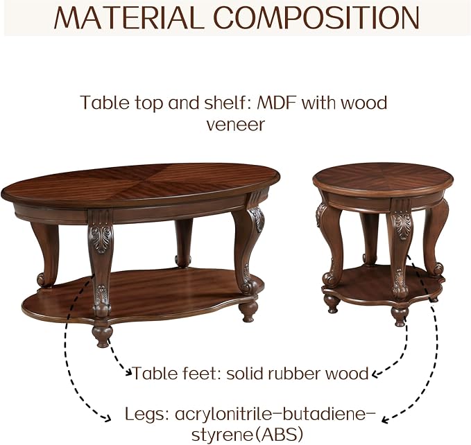 LKTART 42" Vintage Oval Coffee Table - Image 4