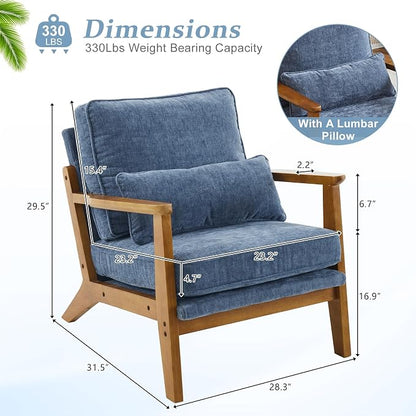 VINGLI Solid Wood Wide Armrests Accent Chair Set of 2, Upholstered Mid Century - Image 2