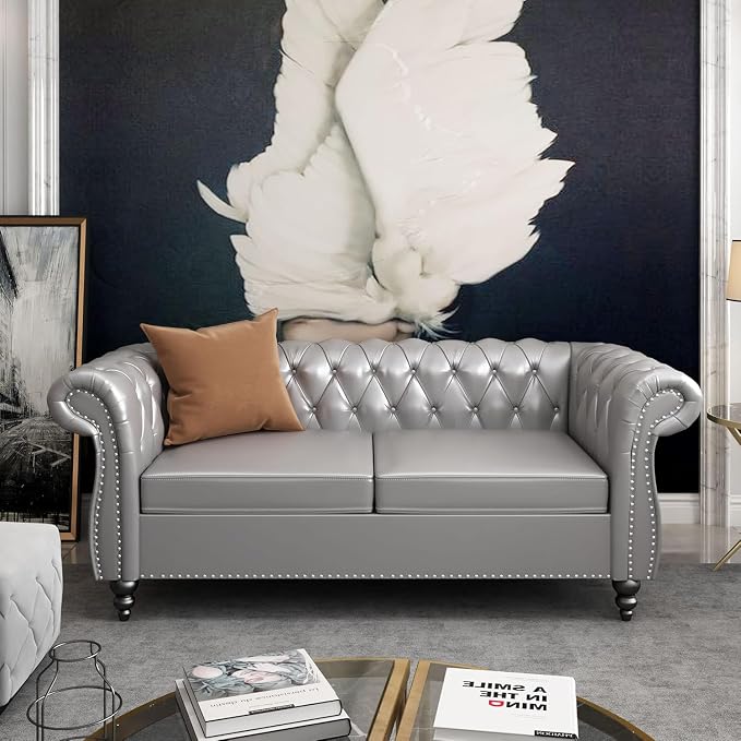 Mid-Century 2 Seater Sofa, Faux Leather Loveseat - Image 3