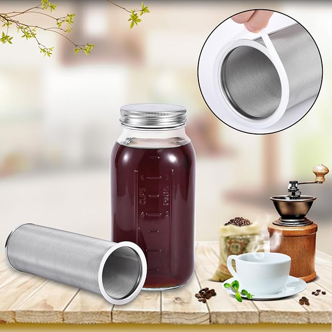 UPTRUST Durable Glass Cold Brew Mason Jar Iced Coffee Maker, 64 oz (2 Quart), Heavy Duty Stainless Steel Filter for Iced Brew Coffee, Lemonade, Ice Tea, Homemade Fruit Drinks Container