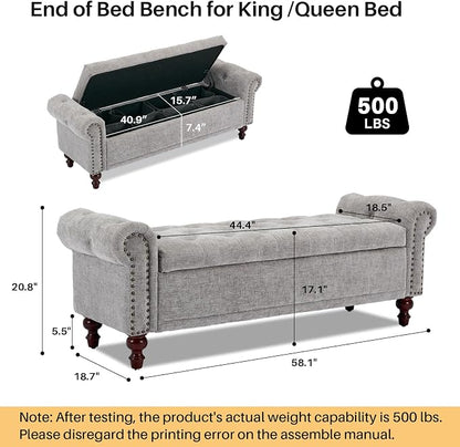 SOFTHION 58.1" Storage Bench Upholstered Chenille End of Bedroom Bed Bench - Image 2