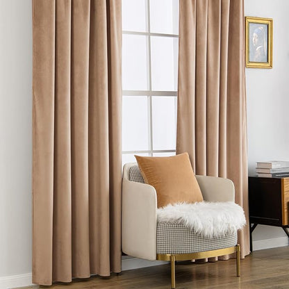 MIULEE Blush Beige Velvet Curtains 52x96 inches Luxury Blackout Curtains | - Image 7