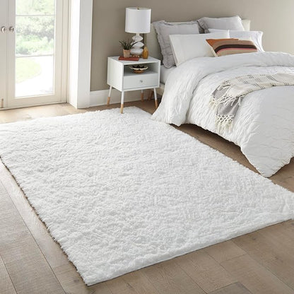 Ophanie 5x8 White Rugs for Living Room, Fluffy Fuzzy Plush Soft Carpets - Image 3