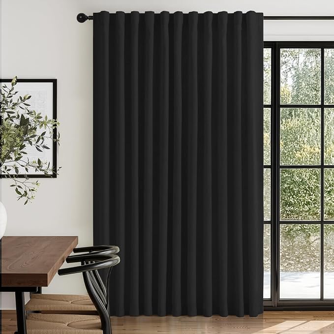 Linen Textured Total Blackout Sliding Door Curtains 96 Inches Long, Thermal by 100BlackoutShield