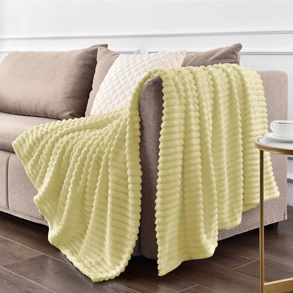 BEDELITE Ribbed Transparent Yellow Fleece Twin Blanket - Image 7