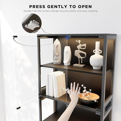 65" Tall Display Case with Glass Doors, Lighted Display Cabinet Bookcase with - Image 6