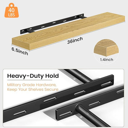 Fun Memories Floating Shelves for Wall, 36 Inch Long Set of 2 Rustic Wood Wall - Image 4