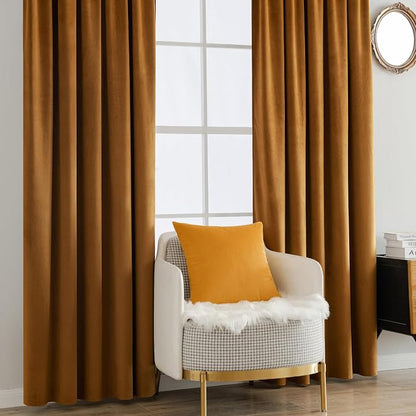 MIULEE Velvet Curtains 52x72 inches 2 Panels Gold Brown Blackout Curtains | - Image 7