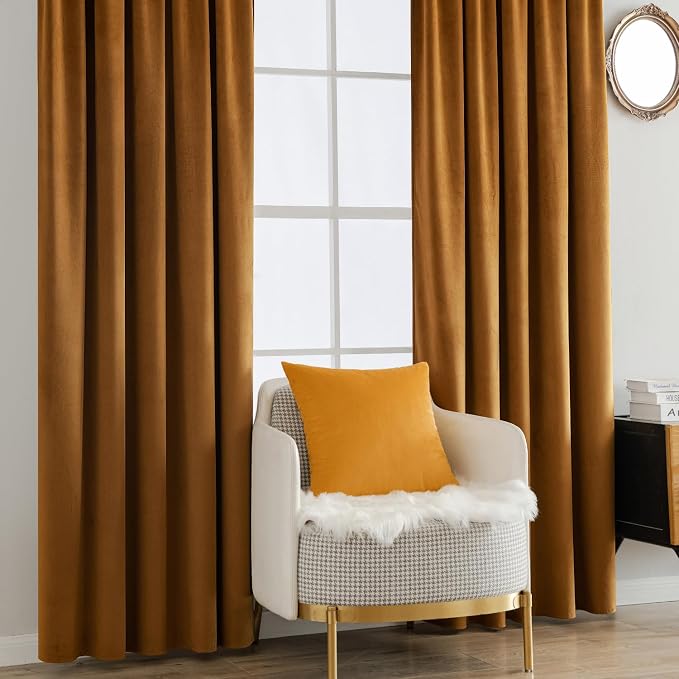 MIULEE Velvet Curtains 52x96 inches 2 Panels Gold Brown Blackout Curtains | - Image 7