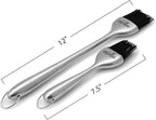 Kitchen Basting Brush, 18/0 Stainless Steel Set of 2 for Grilling & Cooking - 7.5 Inch Precision & 12 Inch Reach Grill Brushes with 480°F Heat Resistant Bristles - Silicone Brush, Pastry, BBQ Brush