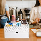 Farmhouse Wooden Coffee Bar Organizer - Countertop Station With Drawer, Pods Holder & Storage Basket