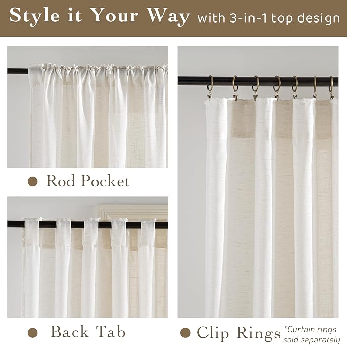 RYB HOME Sheer Curtains 102 inches, Extra Long Floor to Ceiling Curtains | Half - Image 2