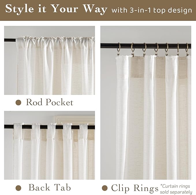 RYB HOME Sheer Curtains 108 inches, Extra Long Floor to Ceiling Curtains | - Image 2