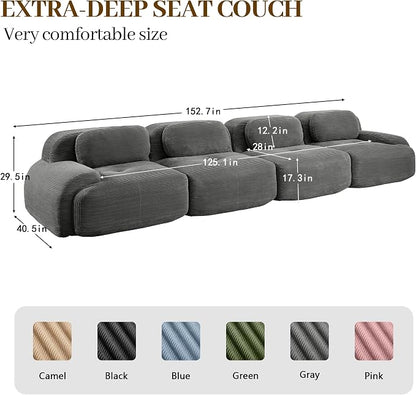 Boneless Sectional Couch, No Assembly Required, 152.7” Modular Cloud Sofa - Image 3