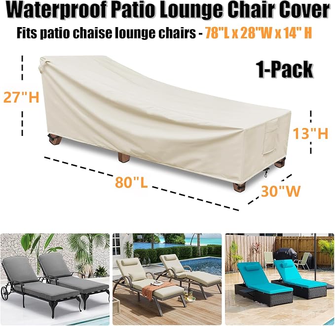 Outdoor Lounge Chair Covers Waterproof Patio Chaise Lounge Covers 600D - Image 2