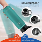 NATURE PIONEOR Insulated Water Bottles with Carrier Holder Sleeve - 24 ounce Stainless Steel Water Bottle with 3 Lids,straw,Keeps Hot and Cold