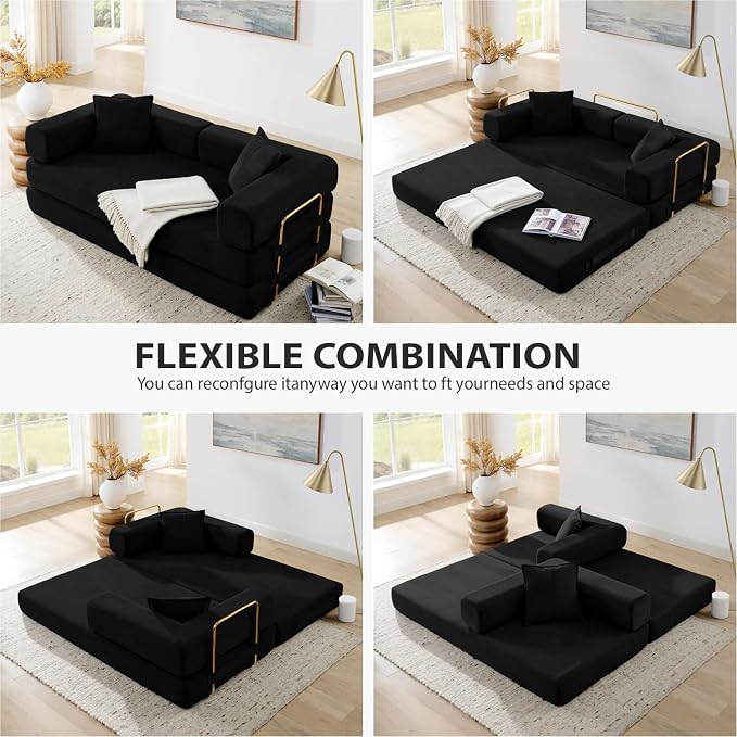 4-in-1 Folding Convertible Sofa Bed, 78 Inch Boneless Couch - Image 3